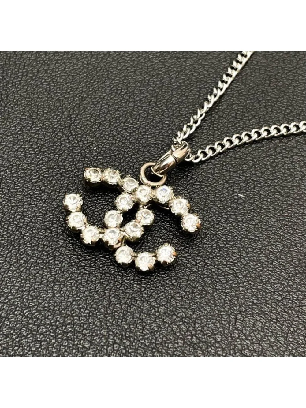 Chanel CC Logo Necklace Rhinestone Icon Coco